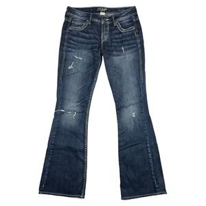 Silver Jeans Womens 27 x 33 Eden Flare Jean Stretch Distressed Thick Stitch Y2K